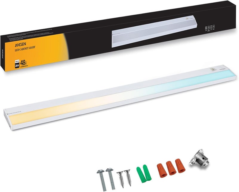 Ansen Hardwired Under Cabinet Lighting, 48in 26W LED Light for Kitchen/Closet, 1720lm, CRI>92, R9>90, Dimmable, 3 Color Temperature, 3000K/4000K/5000K(Warm White, Cool White, Daylight) - Image 1